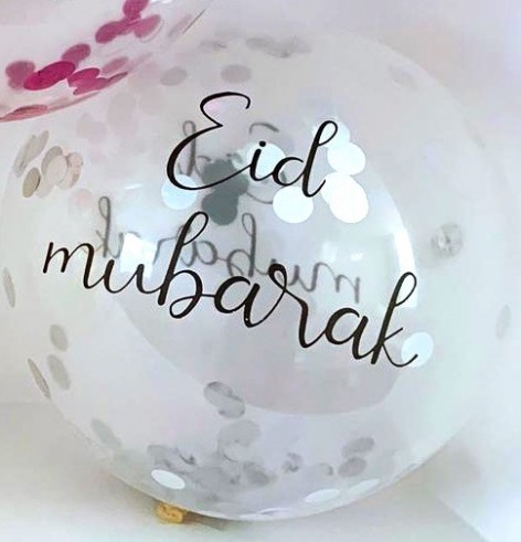 Ballons Confettis Eid Mubarak Argent